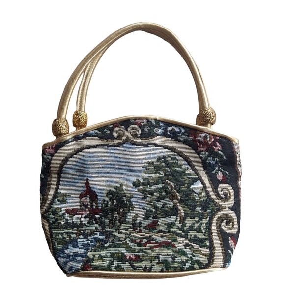 Vintage tapestry-style brocade with Country Scenes Bag - Picture 1 of 10